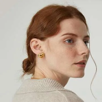 8YEARS Gold Heart Earrings for Women, 18K Gold Plated Chunky Heart Statement Dangle Drop Earrings, Gold Heart Stud Earrings Trendy Jewelry Gifts (Small Heart)