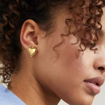 8YEARS Gold Heart Earrings for Women, 18K Gold Plated Chunky Heart Statement Dangle Drop Earrings, Gold Heart Stud Earrings Trendy Jewelry Gifts (Small Heart)