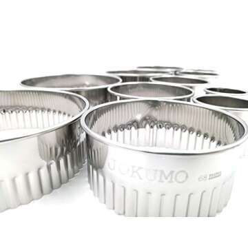 JOKUMO 11 Piece Graduated Sizes Fluted Edge Round Pastry/Cookie Cutter Set Heavy Duty 18/8 304 Stainless Steel – Metal Engrave Size –Tin Storage Box for Scones, Pastries, Baking, Desserts, Muffins,