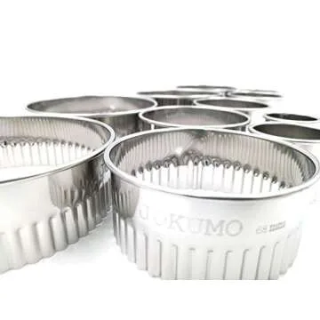 JOKUMO 11 Piece Graduated Sizes Fluted Edge Round Pastry/Cookie Cutter Set Heavy Duty 18/8 304 Stainless Steel – Metal Engrave Size –Tin Storage Box for Scones, Pastries, Baking, Desserts, Muffins,