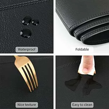 Punkspace Black Faux Leather Placemats Set of 6 Stain Resistant Table Mats Waterproof Easy to Clean ...