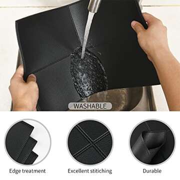 Punkspace Black Faux Leather Placemats Set of 6 Stain Resistant Table Mats Waterproof Easy to Clean Washable for Kitchen Dining Table