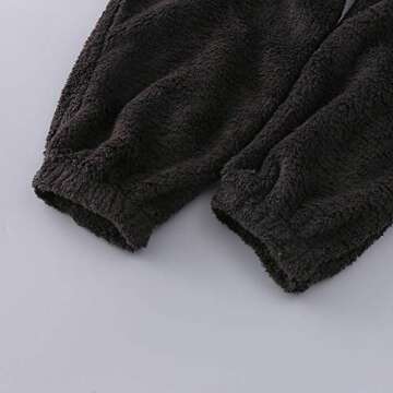 MUMUBREAL Womens Fleece Onesies Pajamas Jumpsuit Warm Sherpa Romper Sleepwear One Piece Zipper Hooded Playsuit Loungewear(Black,L)