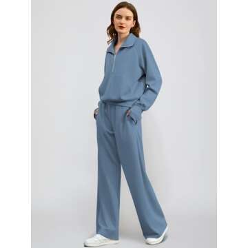 Casly Lamiit 2 Piece Outfits for Women Lounge Casual Half Zip Sweatshirt Set Winter Long Sleeve Sweatsuit Airplane Travel Clothes Ropa De Mujer Dark Blue M