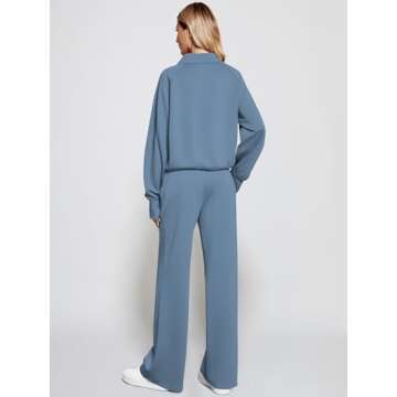 Casly Lamiit 2 Piece Outfits for Women Lounge Casual Half Zip Sweatshirt Set Winter Long Sleeve Sweatsuit Airplane Travel Clothes Ropa De Mujer Dark Blue M