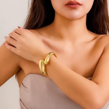 Long Tiantian Gold Cuff Bracelet for Women - Non Tarnish Jewelry