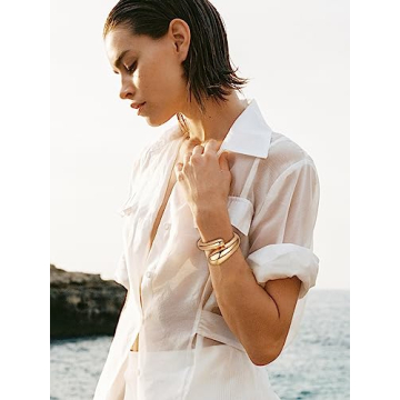 Long Tiantian Gold Cuff Bracelet for Women - Non Tarnish Jewelry