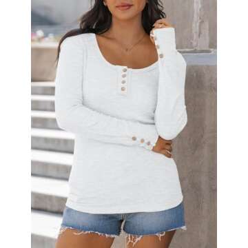 Kissfix Womens Long Sleeve Shirts Going Out Fall Clothes Casual Henley Tops Ribbed Knit Blouses Fash...