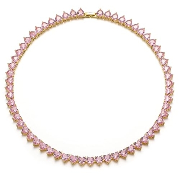 FEEL STYLE Heart Tennis Necklace for Women - 8mm 18K Gold Plated Pink Diamond Necklace - Iced Out Ch...
