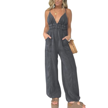 Glkaend Women Sexy Suspender Denim Jumpsuit Vintage High Waist Slim Fit Sleeveless Stretch Jean Romp...