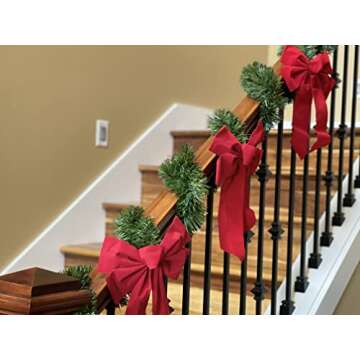 DuraCasa Red Velvet Christmas Wreath Bows 10 Pack - 9" W X 13" L - Holiday Bows Christmas Decorations - Holiday Decor for Outdoor or Indoor Use - Ideal for Christmas Garland, Large Gifts and Parties