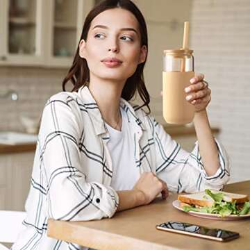 Stylish 20oz Glass Tumbler with Silicone Sleeve and Lid