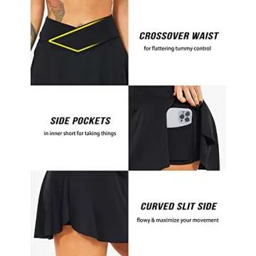 TZLDN Women's Tennis Skirt with Shorts Pockets Crossover High Waisted Workout Athletic Golf Skorts Skirts Black - Small