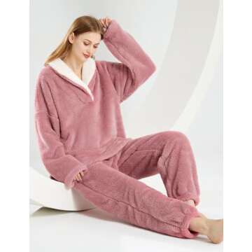 Arssm Women Fluffy Pajamas Set Fleece Pajamas Winter Warm Loose Plush Fuzzy Sets 2 Piece Cozy Sleepw...