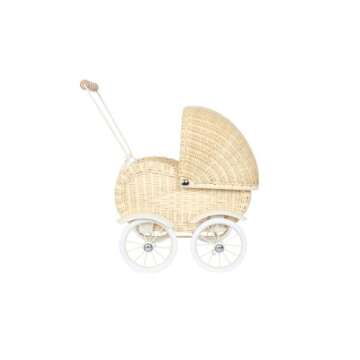 Baby Doll Stroller by Small Foot – Vintage Wicker Rolling Carriage Pram – Classic Doll Buggy –...