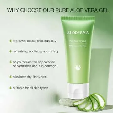 Aloderma 99% Organic Aloe Vera Gel for Face Made within 12 Hours of Harvest - Natural Hydrating Pure Aloe Vera Gel for Soothing Skincare - Moisturizing Aloe Gel for Skin, Face, & Sensitive Skin, 4oz