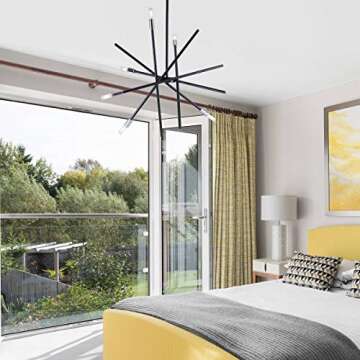 VILUXY Modern Sputnik Chandelier 6 Lights Black Linear Ceiling Pendant Light Fixture Mid Century Hanging Chandelier for Dining Room Living Room Foyer Staircase 31.5 inches