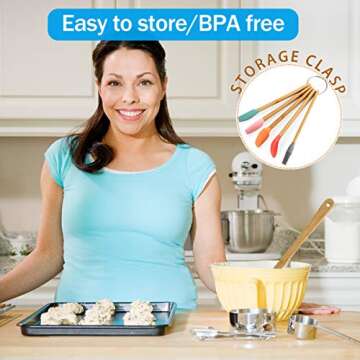 Mini Silicone Spatula Set - JIAERQI Baking Spatulas with Bamboo Handles, Small Jar Spatula - Heat Re...