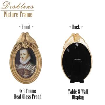 Desklens Gold Vintage Picture Frame 4x6 inch, Oval Antique Ornate Picture Frame, Victorian Retro Dec...