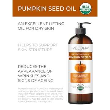velona Pumpkin Seed Oil USDA Certified Organic - 8 fl oz | 100% Pure and Natural Carrier Oil | Unref...