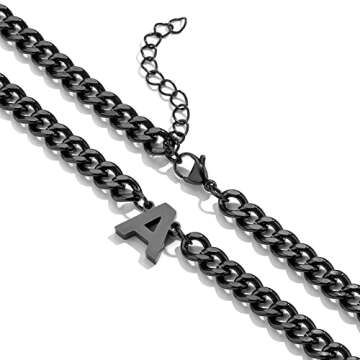 DuoDiner T Letter Necklace Initial Cuban Link Chain for Men Boys Stainless Steel Pendant Gift Black