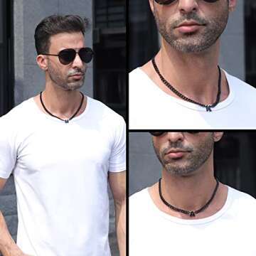DuoDiner T Letter Necklace Initial Cuban Link Chain for Men Boys Stainless Steel Pendant Gift Black