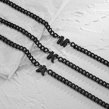 DuoDiner T Letter Necklace Initial Cuban Link Chain for Men Boys Stainless Steel Pendant Gift Black