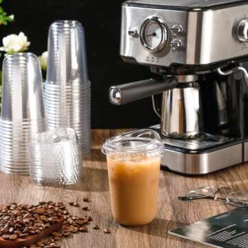 Ziliny 50 Sets Clear Plastic Coffee Cups with Sip Lids, Disposable Clear Pet Cups for Iced Coffee, S...