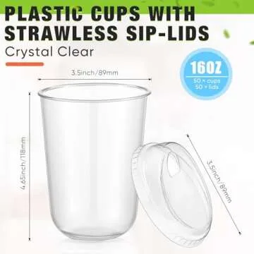 Ziliny 50 Sets Clear Plastic Coffee Cups with Sip Lids, Disposable Clear Pet Cups for Iced Coffee, Smoothie, Cold Beverage, Plastic Crystal Cups for Coffee Shops and Party Catering(Clear,16 oz)