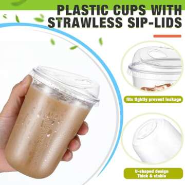 Ziliny 50 Sets Clear Plastic Coffee Cups with Sip Lids, Disposable Clear Pet Cups for Iced Coffee, Smoothie, Cold Beverage, Plastic Crystal Cups for Coffee Shops and Party Catering(Clear,16 oz)