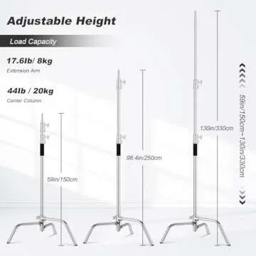 Soonpho Heavy Duty C-Stand Kit,Stainless Steel Photography Light Stand,Adjustable 5-10.8 feet Sturdy Tripod for Studio Softbox, Monolights,LED Light,Reflector, Umbrella