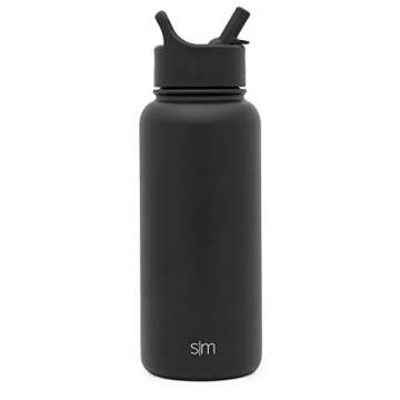 Simple Modern Water Bottle with Straw Lid Vacuum Insulated Stainless Steel Metal Thermos Bottles | Reusable Leak Proof BPA-Free Flask for Gym, Travel, Sports | Summit Collection | 32oz, Midnight Black