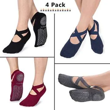 Ozaiic Non Slip Socks for Yoga Pilates Barre Fitness Hospital Socks for Women (4 Pairs - Black/Navy/...