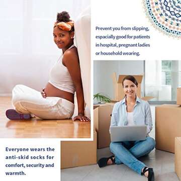 Ozaiic Non Slip Socks for Yoga Pilates Barre Fitness Hospital Socks for Women (4 Pairs - Black/Navy/D.gray/Burgundy)