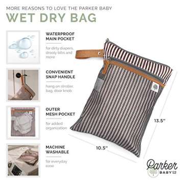 Parker Baby Cloth Diaper Wet Dry Bag - Waterproof Reusable Diaper Bag Accessory with Mesh Organizer ...