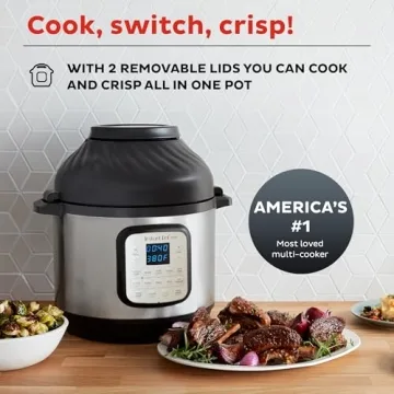 Instant Pot Duo Crisp 11-in-1 Air Fryer and Electric Pressure Cooker Combo with Multicooker Lids that Fries, Steams, Slow Cooks, Dehydrates,Free App With Over 800 Recipes, Black/Stainless Steel, 8QT
