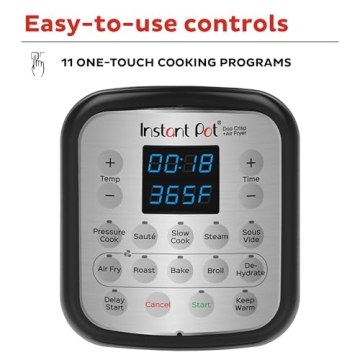 Instant Pot Duo Crisp 11-in-1 Air Fryer and Electric Pressure Cooker Combo with Multicooker Lids that Fries, Steams, Slow Cooks, Dehydrates,Free App With Over 800 Recipes, Black/Stainless Steel, 8QT