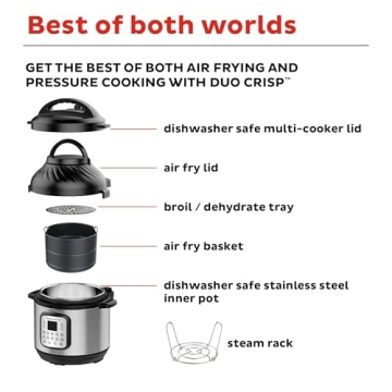 Instant Pot Duo Crisp 11-in-1 Air Fryer and Electric Pressure Cooker Combo with Multicooker Lids that Fries, Steams, Slow Cooks, Dehydrates,Free App With Over 800 Recipes, Black/Stainless Steel, 8QT