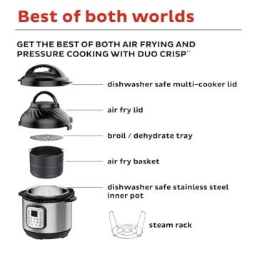 Instant Pot Duo Crisp 11-in-1 Air Fryer and Electric Pressure Cooker Combo with Multicooker Lids that Fries, Steams, Slow Cooks, Dehydrates,Free App With Over 800 Recipes, Black/Stainless Steel, 8QT