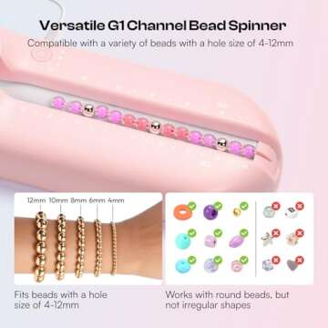 Caydo Bead Spinner with Bead Board, G1 Electric Channel Bracelet Spinner for Bracelets Designing and Making, Suitable for Clay Beads, Pony Beads, Seed Beads & Round Beads