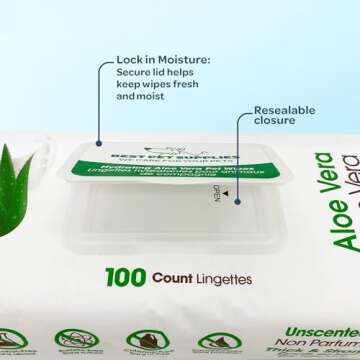 Best Pet Supplies Pet Wipes for Dogs - Dog Wipes Cleaning Deodorizing, for Coats, Ears, Paws - Hydrating, Aloe Vera