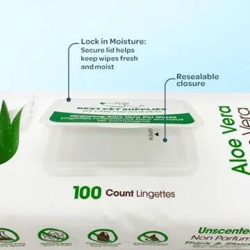 Best Pet Supplies Pet Wipes for Dogs - Dog Wipes Cleaning Deodorizing, for Coats, Ears, Paws - Hydrating, Aloe Vera