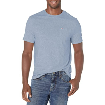 Tommy Hilfiger Men's T Shirt Crewneck with Pocket, Malaga Blue Heather Large