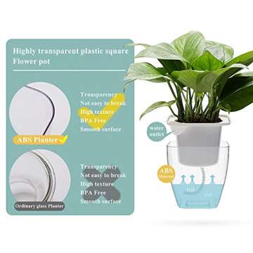 FENGZHITAO Self-Watering Planter, Clear Plastic Automatic-Watering Planter Flower Pot Square-Plant-Pot for All Plants, Succulents, Herb, African Violets, Flowers (3 Pack Medium)