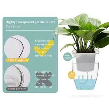 FENGZHITAO Self-Watering Planter, Clear Plastic Automatic-Watering Planter Flower Pot Square-Plant-Pot for All Plants, Succulents, Herb, African Violets, Flowers (3 Pack Medium)