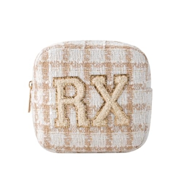 Cute Checkered Chenille Letter Cosmetic Bag - Stylish RX Pouch for Women & Girls