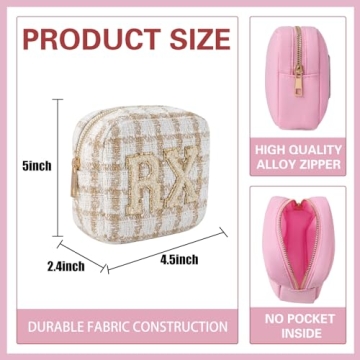 Stylish Checkered Chenille Letter Cosmetic Bag for Women