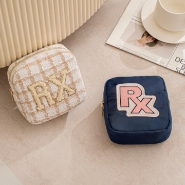 Stylish Checkered Chenille Letter Cosmetic Bag for Women