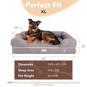 Friends Forever X-Large Dog Bed, Orthopedic Dog Sofa Memory Foam Mattress, Calming Dog Couch Bed, Wall Rim Pillow, Water Resistant Liner, Washable Cover, Non-Slip Bottom, Chester, X-Large Grey