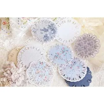 60 Pcs Lace Paper Decoupage Tissue Paper Round Lace Paper Lace Table Doilies for Aesthetic Journals Junk Journal Planners Vintage Journaling Supplies Crafts（D）